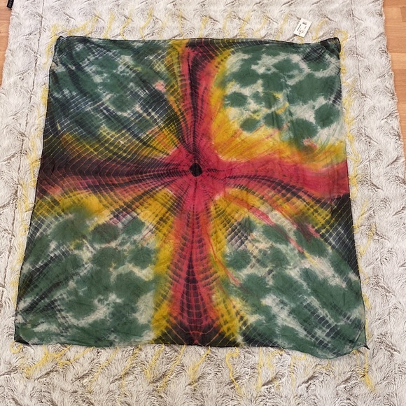 Elizabeth Gillett Riley Cotton Multi Colored Scarf with Yellow Tassels - Picture 5 of 13